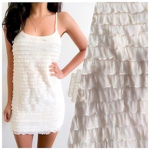 Free People Cream + Gold Ruffle Slip Dress